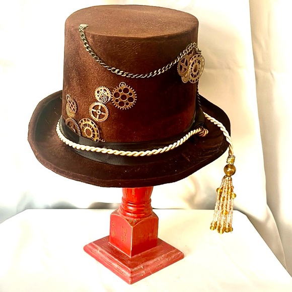 Other - Brown Steampunk Top Hat with gears, chain and tassel